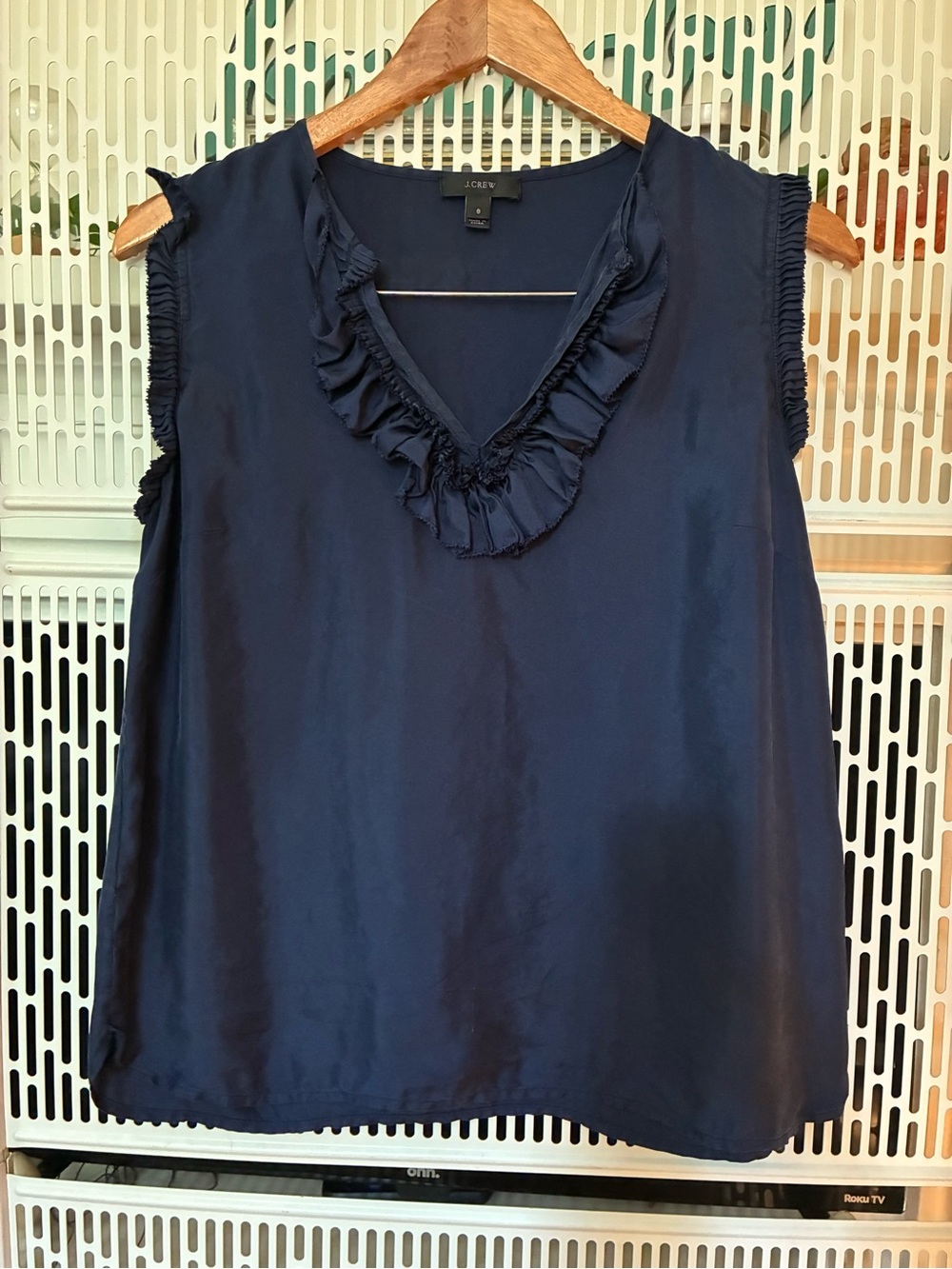 J. Crew Navy Ruffle V-Neck Sleeveless Camisole